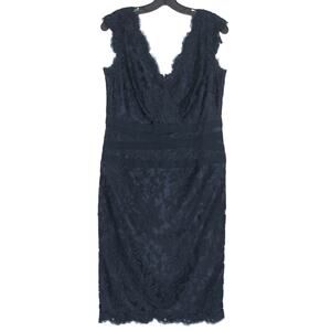 Tadashi Shoji Dress Floral Lace Dark Academia Preppy Romantic Cocktail Blue 10